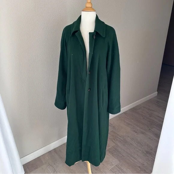 Casual Corner 100% Wool Dark Green Trench Over Coat - Picture 1 of 13